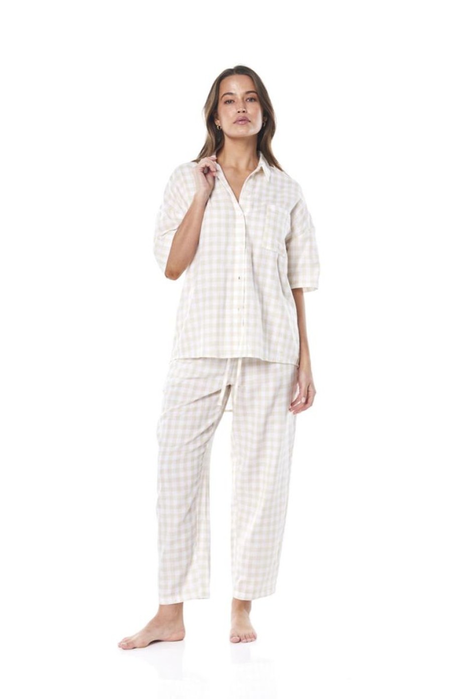 Sleepwear Gingerlilly | Gingerlilly - Myra Cotton Check Crop Pj Set